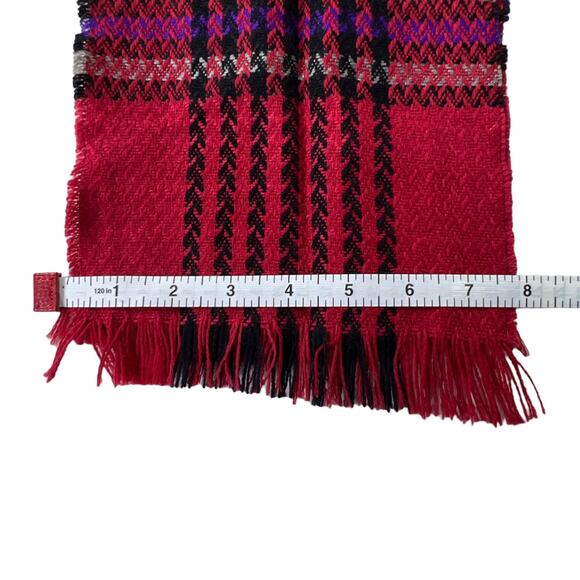 Red Plaid Scarf Wrap with Raw Edge 65L" x 8W" - Picture 5 of 6